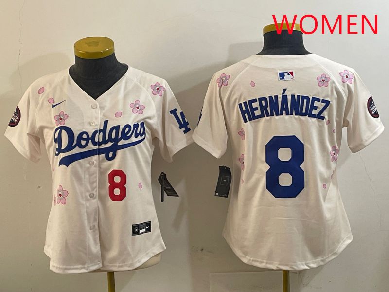 Women Los Angeles Dodgers #8 Hernandez Cream Sakura Edition 2025 Nike MLB Jersey style 6